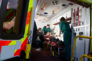 People working in an ambulance
